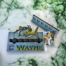 Load image into Gallery viewer, Hand Made Fishing Rod Holder Customizable Wooden Fishing Gift