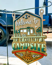 Load image into Gallery viewer, Camping Welcome to our Campsite personalized wooden sign