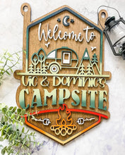 Load image into Gallery viewer, Camping Welcome to our Campsite personalized wooden sign