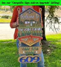 Load image into Gallery viewer, Camping Welcome to our Campsite personalized wooden sign