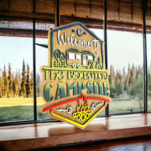 Load image into Gallery viewer, Camping Welcome to our Campsite personalized wooden sign