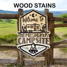 Load image into Gallery viewer, Camping Welcome to our Campsite personalized wooden sign