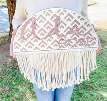 Load image into Gallery viewer, Bohemian Inspired Macrame Nursery Name Sign