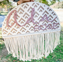 Load image into Gallery viewer, Bohemian Inspired Macrame Nursery Name Sign