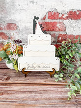 Load image into Gallery viewer, Gift Card Holder Wedding Cake with Topper Reveal Wedding Gift