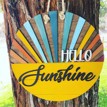 Load image into Gallery viewer, Hand Made Custom Wood Hello Sunshine Retro Rays Door Sign
