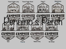 Load image into Gallery viewer, Black Background Welcome to our Mountain Campsite Personalized Sign