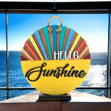 Load image into Gallery viewer, Hand Made Custom Wood Hello Sunshine Retro Rays Door Sign