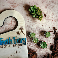 Load image into Gallery viewer, Hand Made Custom Wood Tooth Fairy Door Hanger Personalized Boy Girl