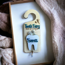Load image into Gallery viewer, Hand Made Custom Wood Tooth Fairy Door Hanger Personalized Boy Girl