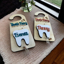 Load image into Gallery viewer, Hand Made Custom Wood Tooth Fairy Door Hanger Personalized Boy Girl