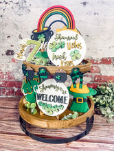 Load image into Gallery viewer, Tiered Tray St. Patty's Day Leprechaun Shenanigans Decor