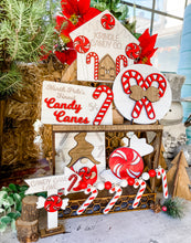 Load image into Gallery viewer, Tiered Tray Candy Cane Christmas Decor