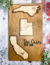Load image into Gallery viewer, Hand Made Custom Wood Connected by Love State to State Gift