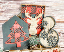 Load image into Gallery viewer, Tiered Tray Buffalo Plaid Christmas Decor