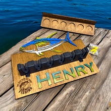 Load image into Gallery viewer, Hand Made Fishing Rod Holder Customizable Wooden Fishing Gift
