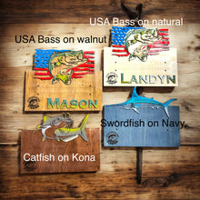 Load image into Gallery viewer, Hand Made Fishing Rod Holder Customizable Wooden Fishing Gift
