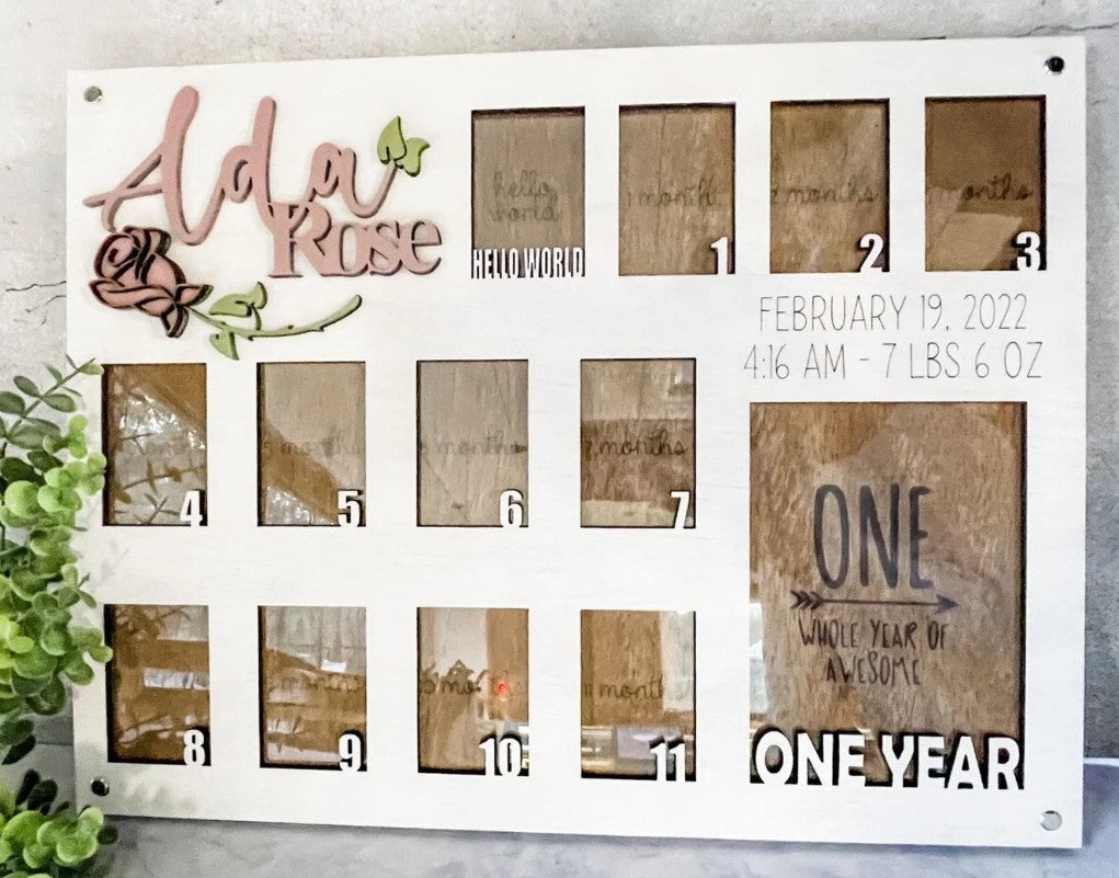 Hand Made Custom Wood Baby Birth Picture Photo Frame