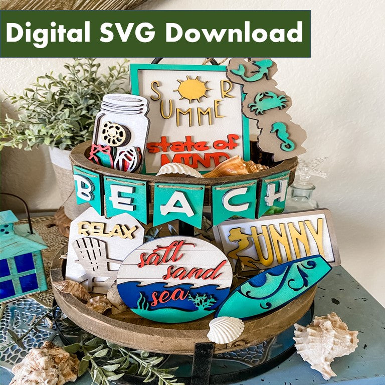 Digital Download Beach Tiered Tray Set SVG