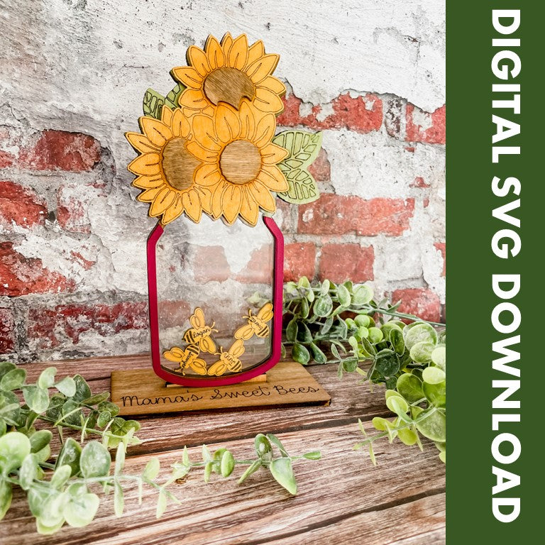 Digital SVG Download - Sunflower and Bees Mother's Day Mason Jar