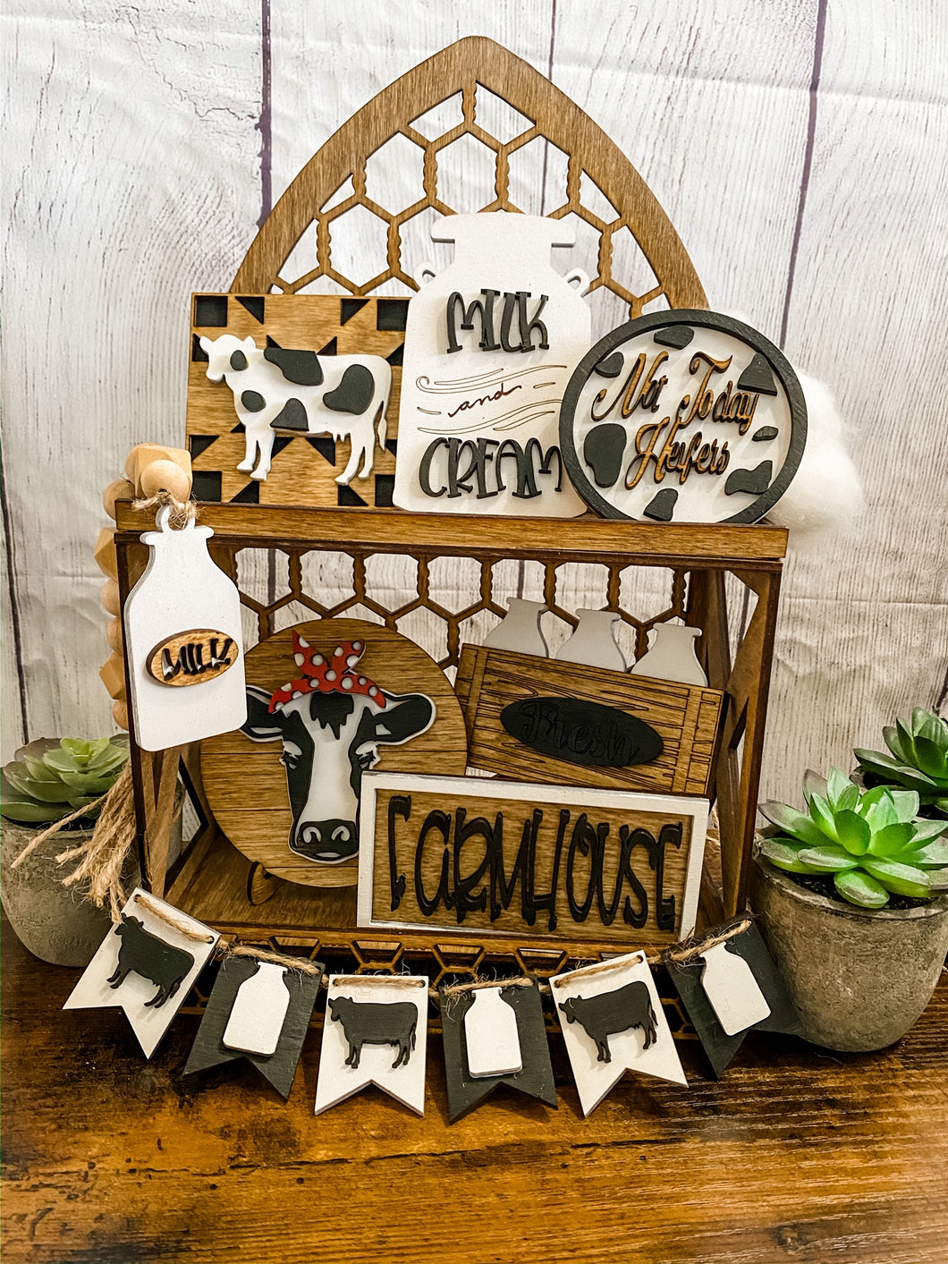 Tiered Tray Cow Crazed Decor