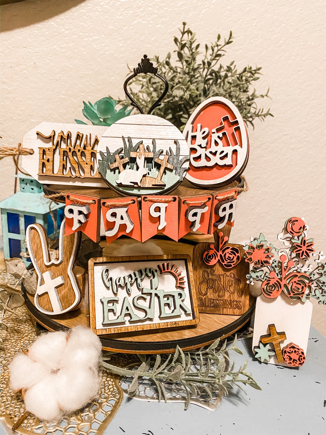 Tiered Tray He is Risen Easter  Decor