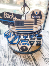 Load image into Gallery viewer, Tiered Tray Back the Blue Police Decor
