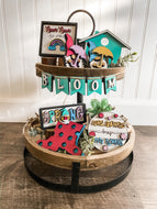 Tiered Tray Spring Rain Rain Go Away Decor