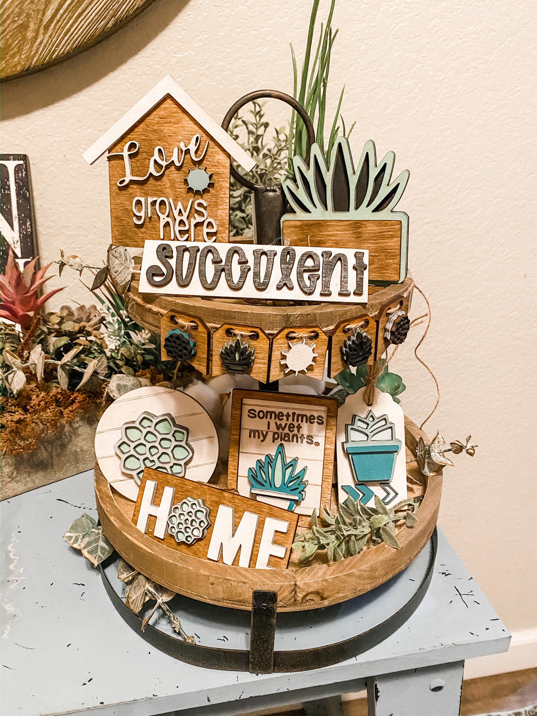 Tiered Tray Succulent Decor