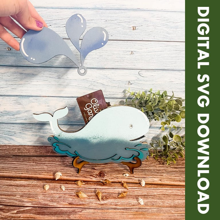 Digital Download SVG Whale with Water Spout Gift Card Holder