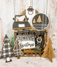 Load image into Gallery viewer, Monochrome Farmhouse Plaid Christmas Tier Tray Set
