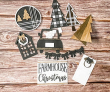 Load image into Gallery viewer, Monochrome Farmhouse Plaid Christmas Tier Tray Set

