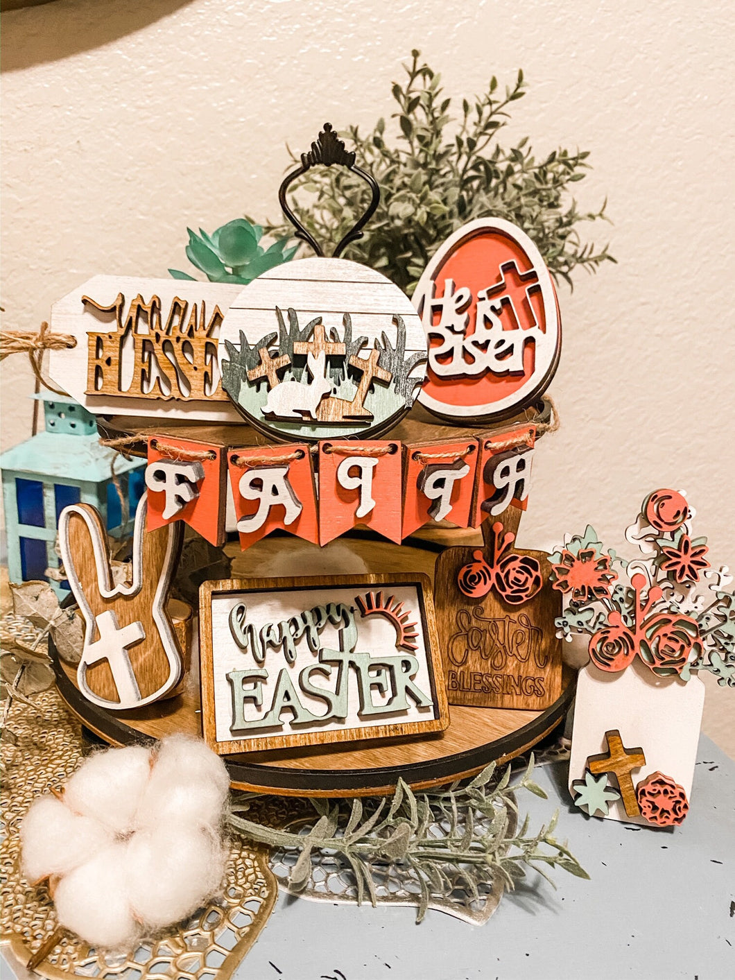 Tier Tray He is Risen Easter Decor