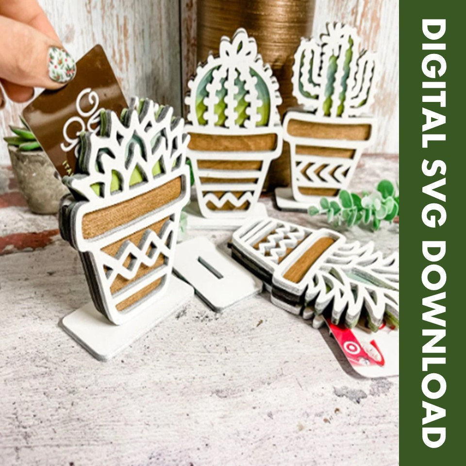 Gift Card Holder Succulent Cactus Digital SVG Download Laser File