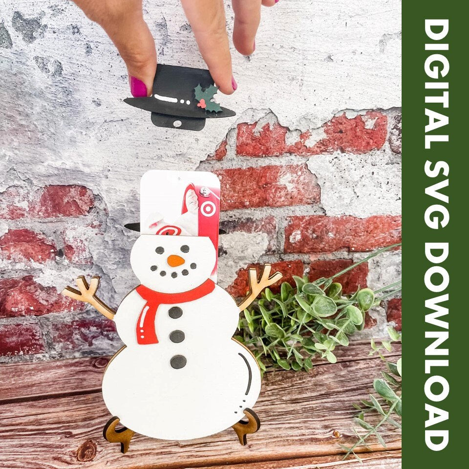 Gift Card Holder for Christmas Snowman with Top Hat Pull Digital SVG Download Laser File
