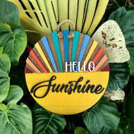 Hand Made Custom Wood Hello Sunshine Retro Rays Door Sign