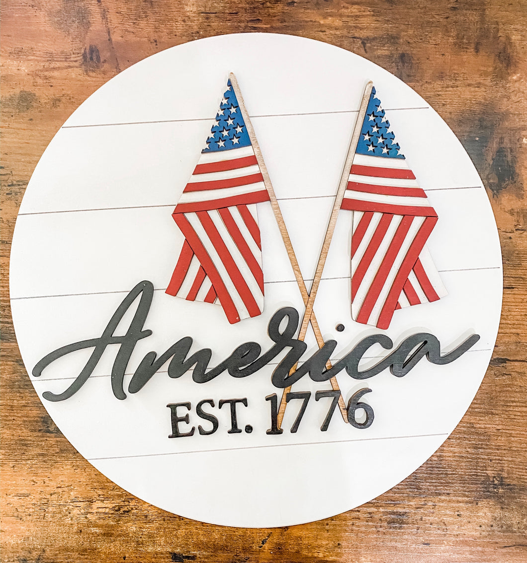 USA American Flags Independence Day Door Signs
