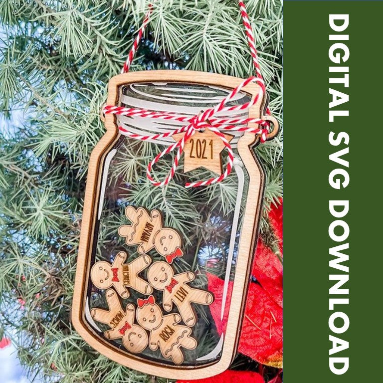 Digital SVG Download - Gingerbread Mason Jar Ornaments
